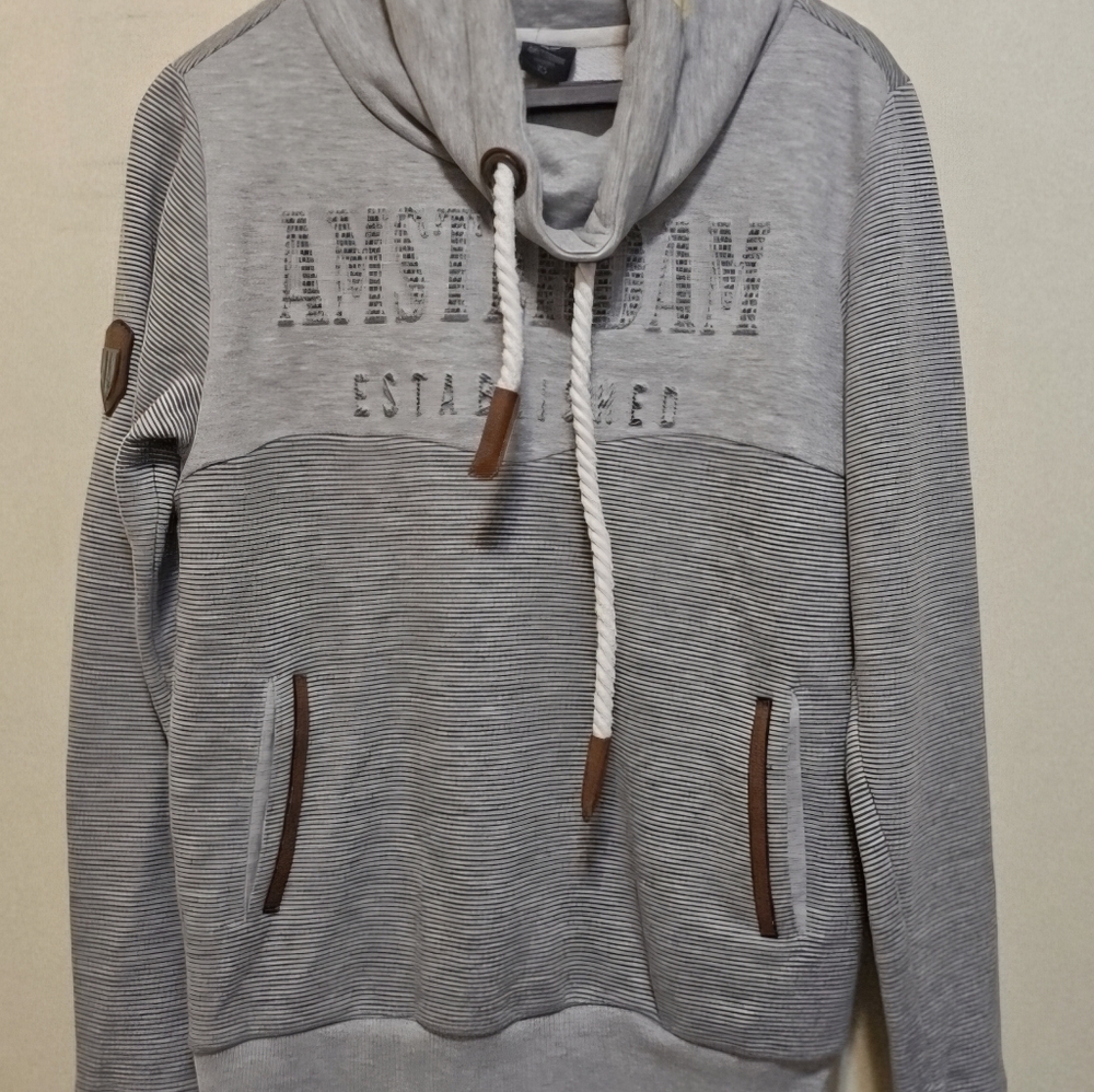 Amsterdam Design Gray Pullover Hoodie Sweatshirt XS with side pockets